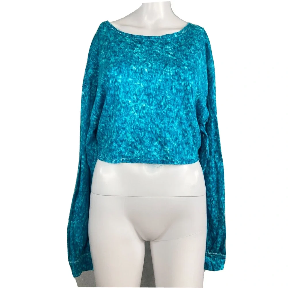 Free People Movement Shirt Womens M Blue Cotton‎ Backstage Criss Cross Back Crop